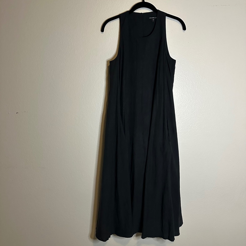 James‎ Perse Black Sueded Sleeveless Maxi Dress High Neck Pockets Sz 1 - Picture 2 of 10